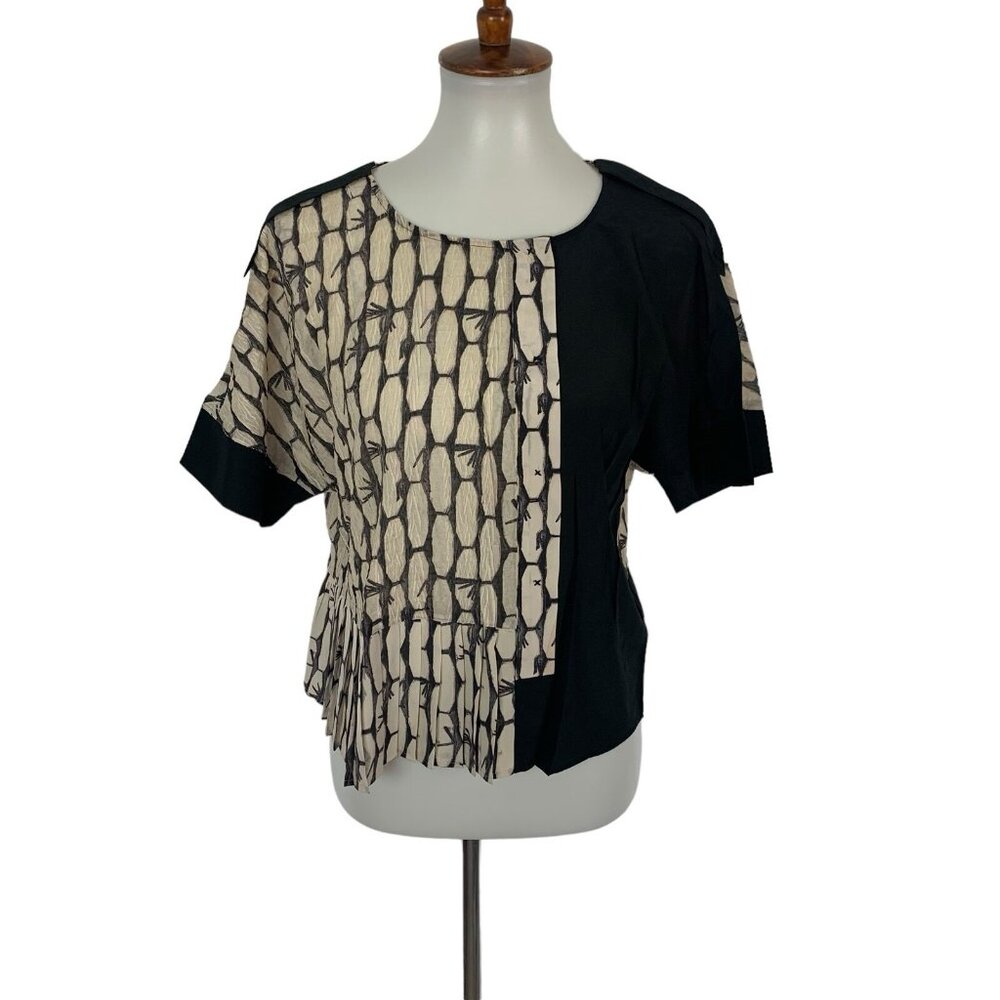Cotelac Blouse 0 Short‎ Sleeve Black Tan Artsy Unique Workwear